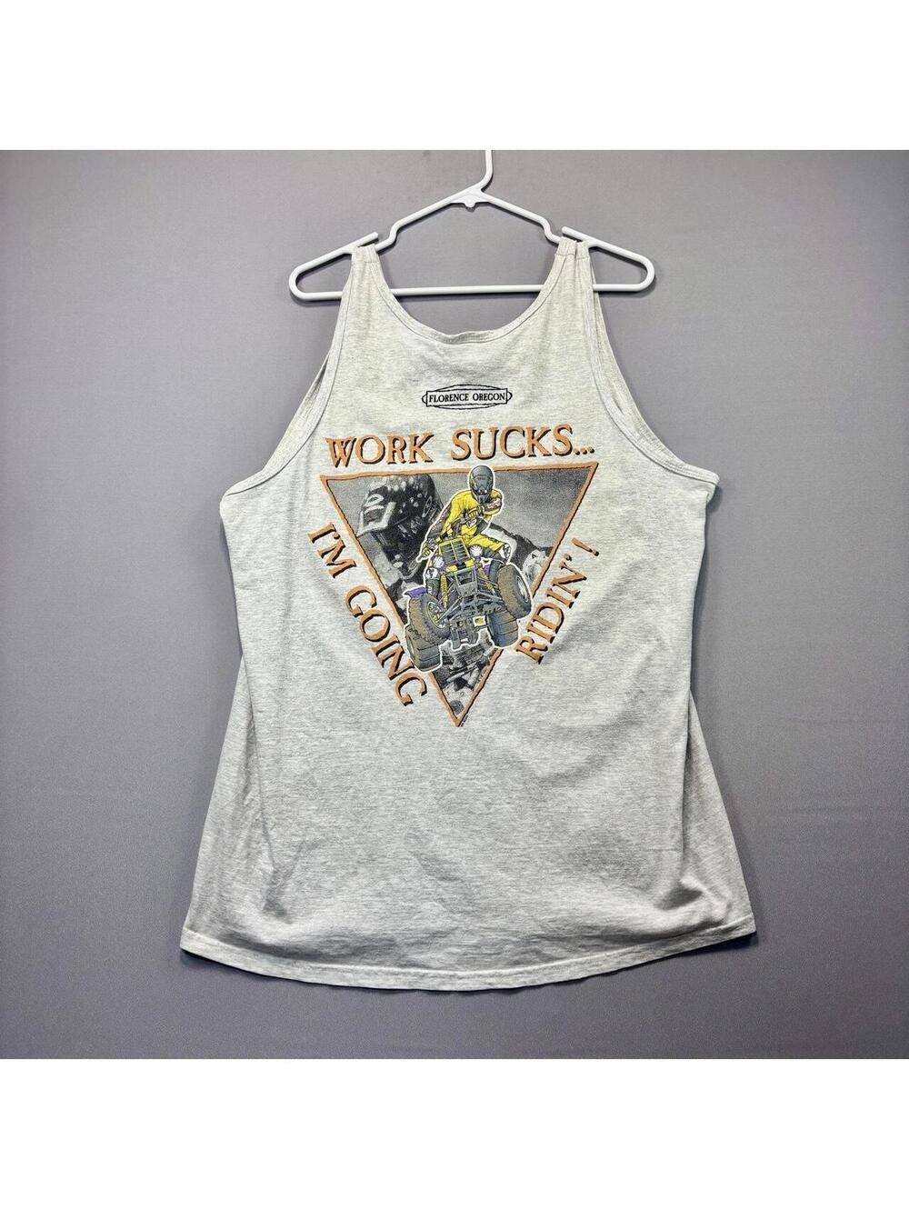 Anvil XL Gray Tank Top with Work Sucks Quad Bike Graphic